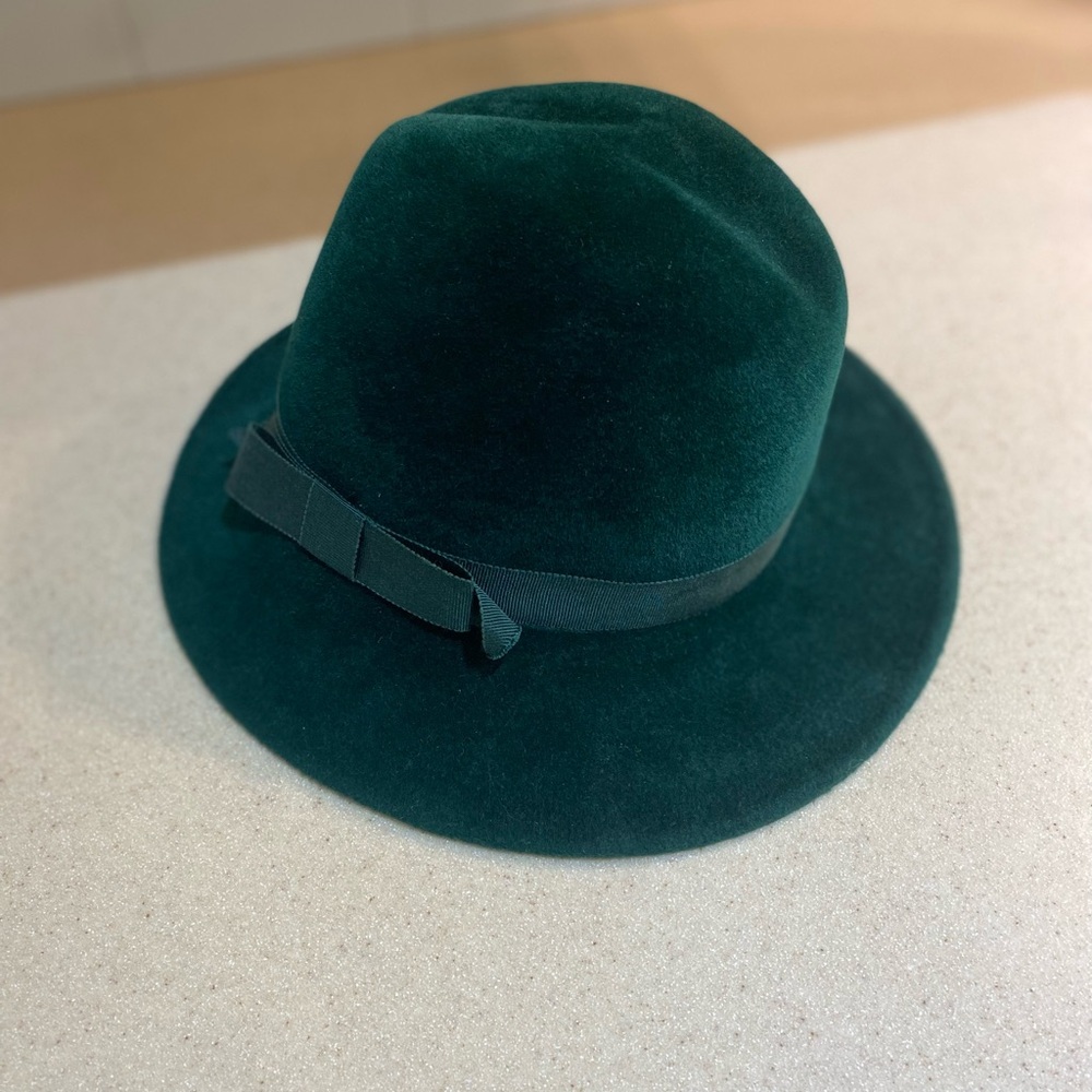 Dark Green Velvet Fedora Hat with Ribbon Trim by Anthropologie